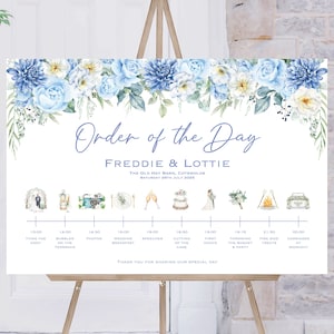 Wedding Order Of The Day Blue Flower | Reception Sign | Wedding Timeline Sign | Wedding Signs | Wedding Welcome Sign | Printed