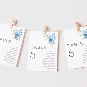 Wedding Seating Plan Cards | Blue Flower Table Plan Cards | Blue Wedding Stationery | Table Plan | Seating Chart | Wedding Cards | PRINTED
