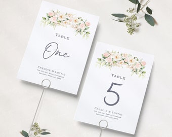 Wedding Table Numbers | Pink And White Flower Wedding | Table Names | Reception Table Numbers | Table Name Cards | A5 & A6 | Printed
