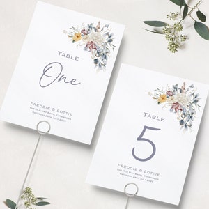 Numeri di tavolo di nozze bianco blu bordeaux / Numeri di tavolo di ricevimento di nozze / Nomi di tavoli di matrimonio / Carte da nome da tavolo / A5 e A6 / Stampato
