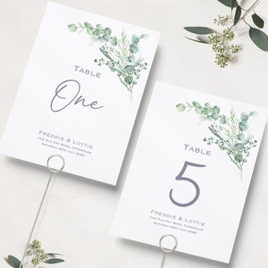 Green Leaf Wedding Table Numbers | Green Floral Wedding Reception | Table Names | Reception Table Numbers | Table Name Cards | A5 & A6