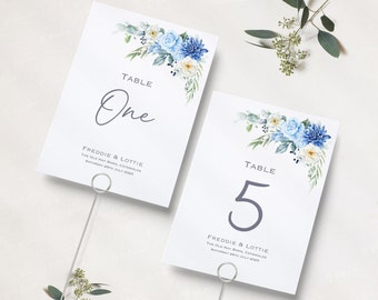Wedding Table Numbers | Blue And White Flower Wedding | Table Names | Reception Table Numbers | Table Name Cards | A5 & A6 | Printed