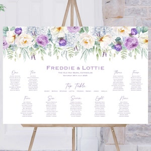 Purple Flower Wedding Table Plan | Wedding Breakfast Seating Plan | Reception Sign | Seating Chart | Table Planner | Wedding Signs | Printed