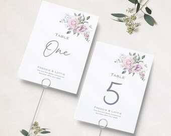 Wedding Table Numbers | Pink Lilac Wedding Reception Table Numbers | Wedding Table Names | Table Name Cards | A5 & A6 | Printed