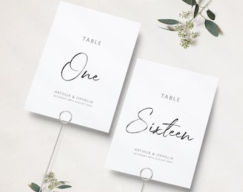 Moderne bruiloft tabelnummers | Kalligrafie bruiloft tafelnummers | Receptietabelnummers| Eenvoudige tabelnummers | Elegante tafelnummers