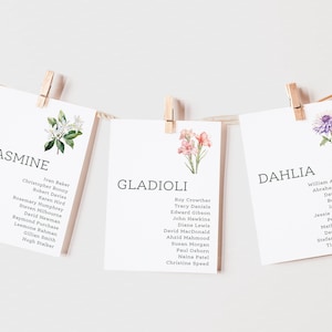 Flower Seating Plan Cards, Cards with Flower Names, Wedding Table Plan Cards, Illustrated Flower Cards