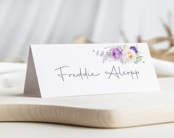 Place Card With Flower | Purple Place Card | Personalised Wedding Place Name Cards | Floral Place Cards Wedding | Lilac Place Setting