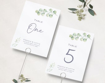 Eucalyptus Leaf Wedding Table Numbers | Green Floral Wedding Reception | Table Names | Reception Table Numbers | Table Name Cards | A5 & A6