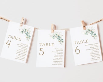 Wedding Table Plan Cards | Green & Gold Leaf Table Number's | Seating Plan Cards | Seating Chart | Wedding Cards | Table Names | PRINTED