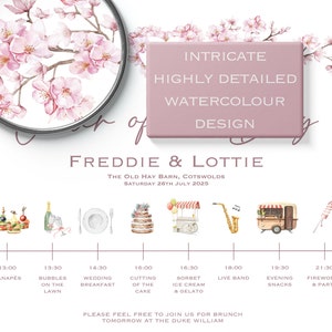 Wedding Order Of The Day Pink Cherry Blossom Sign Reception Sign Wedding Timeline Sign Wedding Signs Wedding Welcome Sign Printed image 3