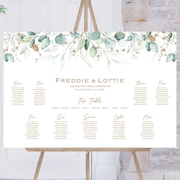 Green & Gold Leaf Wedding Table Plan | Wedding Breakfast Seating Plan | Reception Sign | Seating Chart | Table Planner | Wedding Signs | UK