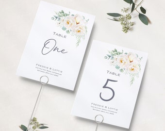 Wedding Table Numbers | White And Green Floral Wedding Reception | Table Names | Reception Table Numbers | Table Name Cards A5 & A6 Printed