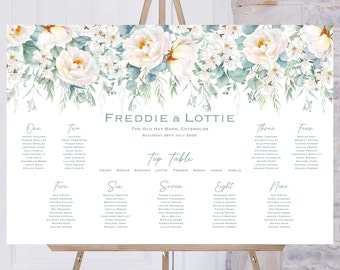 White Rose Wedding Table Plan | Wedding Breakfast Seating Plan | Reception Sign | Seating Chart | Table Planner | Wedding Signs | Printed