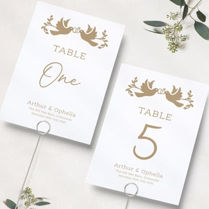 Gold Wedding Table Numbers | Wedding Doves | Wedding Reception | Table Names | Reception Table Numbers | Table Name Cards | A5 & A6 |PRINTED