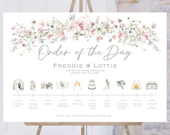 Pink Wildflower Wedding Order Of The Day Sign | Wild Flower Wedding | Reception Sign | Wedding Timeline Sign | Wedding Welcome Sign |Printed