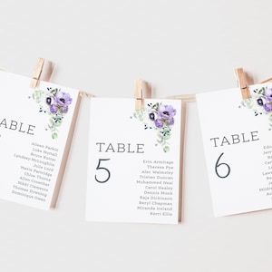 Wedding Seating Plan Cards | Table Number's | Table Plan Cards | Purple Wedding Stationery | Wedding Cards | Table Names | PRINTED