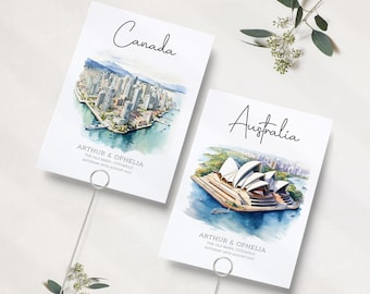 Travel Table Numbers For Wedding | Destination Icon Table Names | Wedding Table Numbers | Table Name Cards | Reception Table Numbers PRINTED