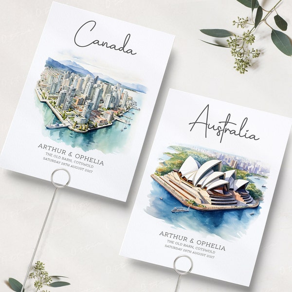 Travel Table Numbers For Wedding | Destination Icon Table Names | Wedding Table Numbers | Table Name Cards | Reception Table Numbers PRINTED