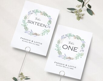 Floral Wreath Wedding Table Numbers | Wedding Reception Table Cards | Table Names | Reception Table Numbers | Table Name Cards | A5 & A6