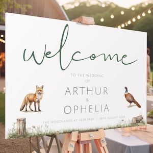 Woodland Wedding Welcome, Animal Wedding Signs, Whimsical Woodland, Forest Wedding Signs, Forest Animal Board, Woodland Illustrations