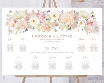 Pampas Wedding Table Plan | Wedding Breakfast Seating Plan | Reception Sign | Seating Chart | Table Planner | Wedding Signs | Printed