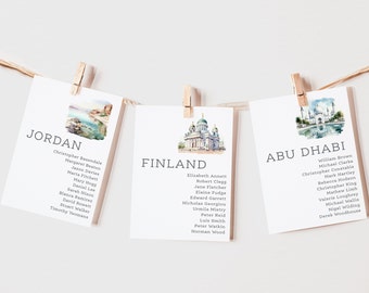 Travel Icon Table Plan Cards | Travel Theme Table Plan | Destination Wedding | Where In The World | Table Names | Seating Plan Cards