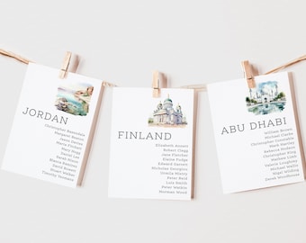 Travel Icon Table Plan Cards | Travel Theme Table Plan | Destination Wedding | Where In The World | Table Names | Seating Plan Cards