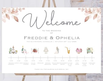 Wedding Welcome Order Of The Day | Wedding Event Sign | Reception Sign | Wedding Timeline Sign | Wedding Signs, Wedding Welcome Sign | UK