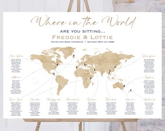 World Map Wedding Table Plan | Where in the World are you sitting Seating Plan | Reception Sign | Seating Chart | Table Planner Wedding Sign