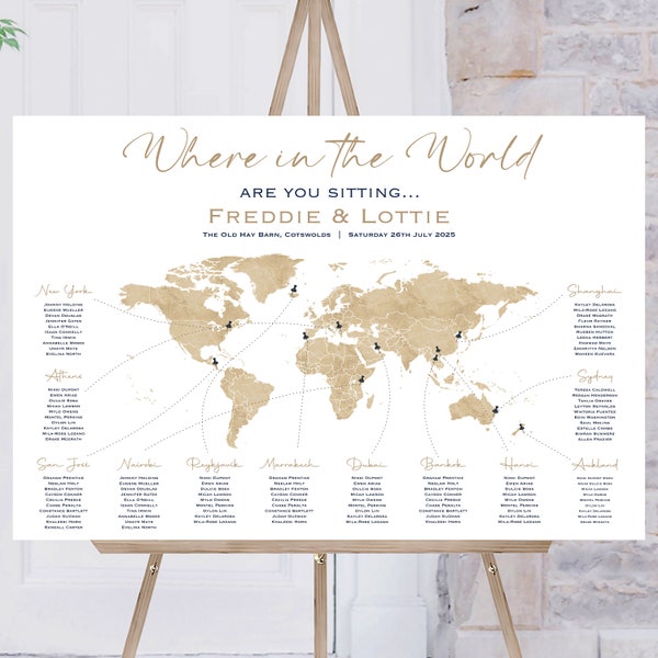 World Map Wedding Table Plan | Where in the World are you sitting Seating Plan | Reception Sign | Seating Chart | Table Planner Wedding Sign