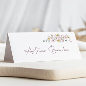 Wildflower Wedding Place Card, Summer Wildflower Place Card, Pink Wildflower Place Cards, Personalised Guest Name Cards, Floral Place Cards
