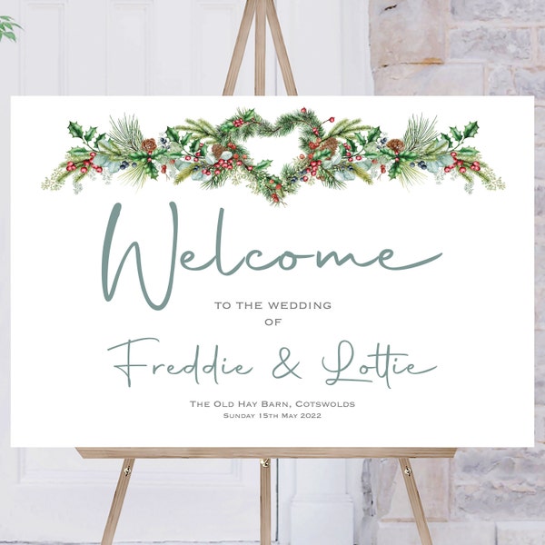 Christmas Wedding Welcome Sign | Festive Personalised Wedding Welcome Sign | Welcome Sign Order of the Day | Event Welcome Sign | Printed