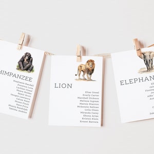 Animal Themed Table Plan Cards | Wedding Table Plan Cards | Safari Animal Wedding | Jungle Animal Table Names | Seating Plan Cards | PRINTED
