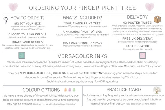 Wedding Fingerprint Tree Guest Book Poster INKS INCLUDED Custom Fingerprint  PRINTED Wedding Day Signs Wedding Reception Signs 