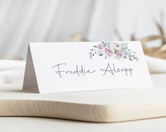 Wedding Place Card With Flower | Pink & Lilac Place Card | Personalised Wedding Place Name Cards | Floral Place Cards Wedding|Place Settings