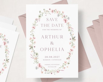 Pink Wildflower Save The Date | Wildflower Save The Date | Spring Wedding Save the Date | Summer Wedding Save the Date | Wedding Stationery