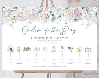 Wedding Order Of The Day | Pastel Pink Blue White Wedding Welcome | Wedding Timeline Sign | Wedding Signs | Wedding Welcome Sign | Printed