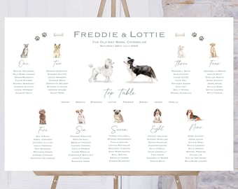 Dog Wedding Table Plan, Personalised Dog Seating Chart, Wedding Seating Plan, Reception Sign, Seating Chart, Table Planner, Wedding Sign