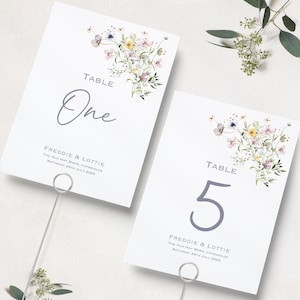 Números de mesa de boda de flores silvestres / Números de mesa de recepción de boda / Nombres de mesa de boda / Tarjetas de nombre de mesa / Boda de verano / A5 y A6 / Impreso