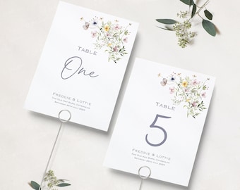 Wild Flower Wedding Table Numbers | Wedding Reception Table Numbers | Wedding Table Names | Table Name Cards |Summer Wedding|A5 & A6|Printed