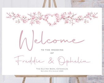 Pink Blossom Wedding Welcome Sign, Personalised Wedding Welcome Sign, Welcome Sign Order of the Day, Sakura Floral Welcome Sign, Printed