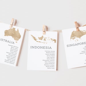 Travel Theme Table Plan Cards For Destination Wedding | Where In The World | Table Names | Seating Plan Cards | World Map Cards | PRINTED