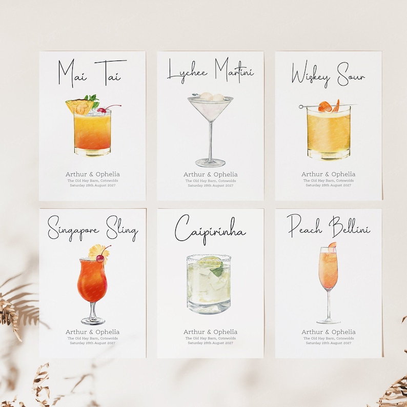 Cocktail Table Names Cocktail Themed Table Cards Wedding Etsy UK