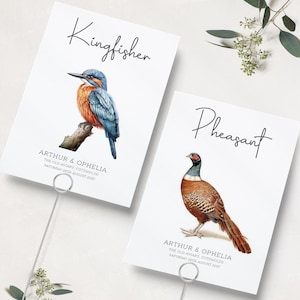 Bird Table Numbers For Wedding | Animal Table Names | Illustrated Wedding Table Cards | Wedding Table Numbers |Bird Theme Wedding  | PRINTED