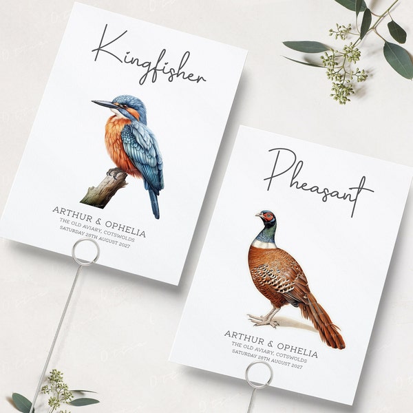 Bird Table Numbers For Wedding | Animal Table Names | Illustrated Wedding Table Cards | Wedding Table Numbers |Bird Theme Wedding  | PRINTED