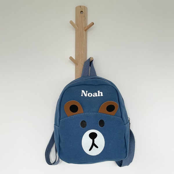 Personalised Teddy Bear Canvas Backpack - Nursery Bag - Travel Bag - Toddler Backpack