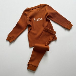 Personalised Embroidered Name Ribbed Set Baby Toddler Long Sleeve Top Trousers Clothes Boy Girl Kids Ribbed Material Tracksuit image 1