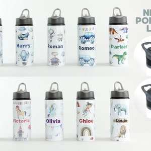 Personalised Water Bottle - Perfect for school, nursery, gym or adventures.  Printed Tumbler. Princess - Fairy - Dinosaur - Safari - Robots