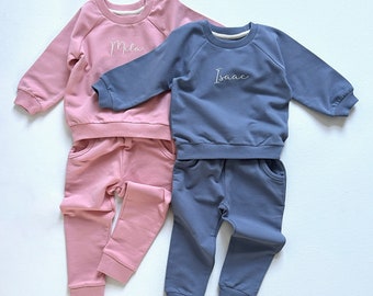 Personalised Kids Organic Cotton Super Soft Tracksuit - Embroidered Name - Perfect for Baby and Toddler