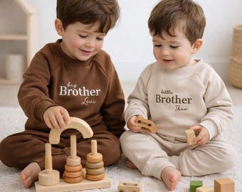 Geborduurd Big/Little Brother-trainingspak van biologisch katoen - babyaankondiging - broers en zussen